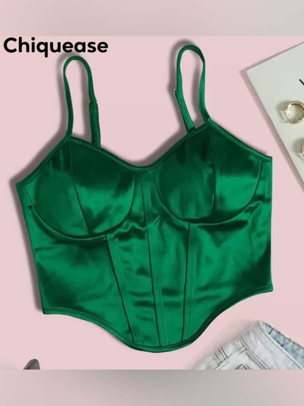 SHEIN Emerald Green Satin Corset Crop Top